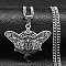 201 Stainless Steel Enamel Pendant Necklaces for Women Men, Moth with Moon, Stainless Steel Color, 23.23~23.62 inch(59~60cm)