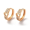 Brass Hoop Earrings with Rhinestone, Hollow Heart, Light Gold, 14.5x6x16mm