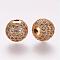 Brass Micro Pave Cubic Zirconia Beads, Round, Golden, 10mm, Hole: 2mm