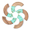 Transparent Resin & Walnut Wood Pendants, with Gold Foil, Arc, Pale Turquoise, 28x14x3mm, Hole: 2mm