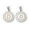 304 Stainless Steel Pendants, Flat Round Shell Charms with Letter, Stainless Steel Color, Letter D, 20.5x17.5x1.5mm, Hole: 2.5x4.5mm