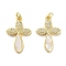 Brass Micro Pave Clear Cubic Zirconia Pendants, Cadmium Free & Lead Free, with Shell, Real 18K Gold Plated, Cross, 25x16.5x2.5mm, Hole: 3.5mm