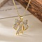 Brass Micro Pave Clear Cubic Zirconia Cable Chain Bowknot Pendant Necklaces for Women, Real 18K Gold Plated, 17.95 inch(456mm)