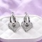 Brass Micro Pave Clear Cubic Zirconia Hoop Earrings, Heart, Cadmium Free & Lead Free, Rack Plating, Long-Lasting Plated, Platinum, 30x16mm