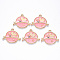 Alloy Enamel Pendants, with Crystal Rhinestone, Flat Round, Cadmium Free & Nickel Free & Lead Free, Star & Cat, Clear, Light Gold, Light Coral, 22x26x2.5mm, Hole: 2mm