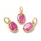 Real 18K Gold Plated Brass Micro Pave Cubic Zirconia Pendants, Cadmium Free & Nickel Free & Lead Free, with Jump Rings, Oval, Orchid, 10x6.5x2.5mm, Hole: 3mm
