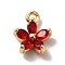 Brass Cubic Zirconia Flower Charms, Real 18K Gold Plated, Bauhinia Charm, Red, 10x8x3mm, Hole: 1.2mm