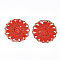 Polyester Woven Pendant Decorations, with Iron Findings, Flat Round with Flower, Light Gold, Red, 33x2mm