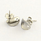 Non-Tarnish 304 Stainless Steel Oval Stud Earring Findings, with Loop, Stainless Steel Color, 11x8.5mm, Hole: 1.5mm, pin: 0.8mm