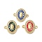 Rack Plating Brass Micro Pave Clear Cubic Zirconia Oval with Virgin Mary Connector Charms, with Enamel & Shell, Real 18K Gold Plated, Long-Lasting Plated, Lead Free & Cadmium Free, Mixed Color, 17x19x3mm, Hole: 1.8mm