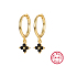 Real 18K Gold Plated 925 Sterling Silver Flower Dangle Hoop Earrings, Black, 19x8.5mm