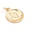 Brass Micro Pave Cubic Zirconia Pendants, with Jump Ring, Flat Round with Twelve Constellations, Clear, Golden, Sagittarius, 18x14.5x1.5mm, Hole: 3mm