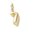 Brass Pendants, Number Charms, Rack Plating, Long-Lasting Plated, Lead Free & Cadmium Free, Real 18K Gold Plated, 14x7x3.5mm, Hole: 4x2.5mm