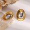 304 Stainless Steel Stud Earrings, Oval, Golden & Stainless Steel Color, 39.5x27.5mm