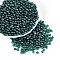 Transparent Glass Seed Beads, Glazing Style, Round, Teal, 4~4.5mm, Hole: 1mm, about 4090pcs/pound