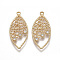 Brass Filigree Pendants, Nickel Free, Real 18K Gold Plated, with Cubic Zirconia, Horse Eye, Clear, 28~29x13x2mm, Hole: 1.5mm