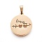 304 Stainless Steel Pendants, Flat Round with Love, Golden, 19~20x16~17x1.5mm, Hole: 5x2.5mm