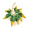 Leaf Shape Alloy Enamel Layered Brooch, with Resin Imitation Pearl, Light Gold, Light Green, 43.87x39.43mm