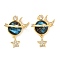 Brass Micro Pave Cubic Zirconia with Glass Pendants, Planet & Moon & Star, Cadmium Free & Lead Free, Real 18K Gold Plated, Clear, 24x20x12mm, Hole: 4x2.5mm