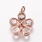 Brass Micro Pave Cubic Zirconia Pendants, Flower, Rose Gold, 16.5x14x4mm, Hole: 3mm