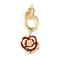 Brass Micro Pave Clear Cubic Zirconia Fold Over Clasps, Cadmium Free & Nickel Free & Lead Free, Rose, with Enamel, Real 18K Gold Plated, 40mm