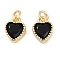 Real 18K Gold Plated Brass Inlaid Cubic Zirconia Charms, with Jump Ring, Long-Lasting Plated, Heart, Black, 9.5x7x4mm, Jump Ring: 4x0.5mm, 2.5mm Inner Diameter