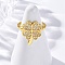Brass Micro Pave Clear Cubic Zirconia Cuff Rings for Women, Cadmium Free & Nickel Free & Lead Free, Clover, Real 18K Gold Plated, 17x13mm,US Size 6(16.5mm)
