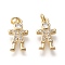 Brass Micro Pave Cubic Zirconia Charms, Long-Lasting Plated, Boy, Clear, Real 18K Gold Plated, 14.5x8x2.3mm, Hole: 2.2mm