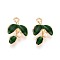 Alloy Enamel Pendants, with ABS Imitation Pearl, Leaf Charm, Golden, Dark Green, 19.5~20x13x4.5mm, Hole: 1.6mm