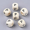 Printed Natural Wood Beads, Horizontal Hole, Cube with Initial Letter, PapayaWhip, Letter.P, 10x10x10mm, Hole: 3.5mm, about 1000pcs/500g