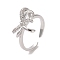 Brass Micro Pave Cubic Zirconia Open Cuff Ring, Cadmium Free & Lead Free, Bowknot, Platinum, US Size 7 1/2(17.5mm)