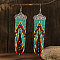 Bohemian Style Tassel Dangle Earrings, with Geometric Patterns and Glass Beads, Green, 103x27mm