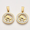 201 Stainless Steel Pendants, with Random Size Snap On Bails and Polymer Clay Crystal Rhinestones, Flat Round with Note, Golden, 23x20x2~3mm, Hole: 7~10x3~5mm