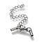 Tarnish Resistant 304 Stainless Steel Curb Chain Extender, with Cord Ends and Lobster Claw Clasps, Stainless Steel Color, Chain Extender: 56mm, Clasps: 9.5x6.5x3.5mm, Cord Ends: 7.5x2.5mm, 1.5mm inner diameter