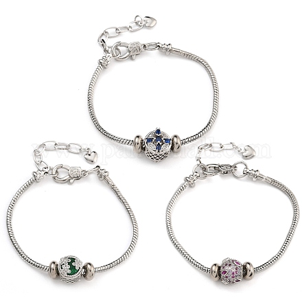 Латунные микропаве кубические цирконии европейские браслеты BJEW-K261-17P-1