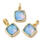 Rack Plating Brass with Synthetic Opal Pendants, Square, Light Sky Blue, 14x11x5.5mm, Hole: 5mm