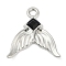 Platinum Alloy Pendants, Fishtail Charms, with Glass, Rack Plating, Cadmium Free & Nickel Free & Lead Free, Black, 17.5x16.5x3mm, Hole: 1.8mm