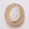 Brass Micro Pave Cubic Zirconia Pendants, with Shell Carved Virgin, Long-Lasting Plated, Oval, Real 18K Gold Plated, 32x28x5mm, Hole: 2mm