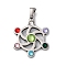 304 Stainless Steel Pendants, with Colorful Rhinestone, Flower Charms, Stainless Steel Color, 25x20x3.5mm, Hole: 4.5x3.5mm