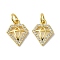 Rack Plating Brass Micro Pave Cubic Zirconia Pendants, with Jump Ring, Long-Lasting Plated, Lead Free & Cadmium Free, Diamond Charm, Real 18K Gold Plated, 13x10x2mm, Hole: 3.5mm