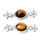 Brass Micro Pave Clear Cubic Zirconia Box Clasps, with Natural Tiger Eye, Oval with Rhombus, Platinum, 36x11x9mm, Hole: 1.8mm