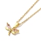 304 Stainless Steel Pendant Necklaces, Brass Micro Pave Cubic Zirconia Pendant Necklaces, Flower, 16.93 inch(43cm) Pendant: 11x17mm