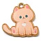 Printed Alloy Pendants, Golden, Cadmium Free & Nickel Free & Lead Free, Cat Shape Charms, PeachPuff, 20x20x2mm, Hole: 1.6mm
