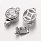 Brass Cubic Zirconia Box Clasps, Cadmium Free & Nickel Free & Lead Free, Flat Round, Platinum, 15.5x10x1.5mm, Hole: 1 & 1.5mm