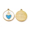 PVD Vacuum Plating 201 Stainless Steel Pendants, with Enamel, Real 18K Gold Plated, Flat Round with Heart Charm, Deep Sky Blue, 23.5x20x2.7mm, Hole: 1.7mm