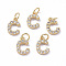 Brass Micro Pave Grade AAA Cubic Zirconia Charms, Letter C, Cadmium Free & Nickel Free & Lead Free, Real 18K Gold Plated, 9x6x1.5mm, Hole: 2mm