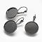 Brass Leverback Earring Settings, Round, Gunmetal, 20mm wide, 32mm long, Tray: 18mm, Pin: 0.8mm