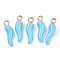 Alloy Enamel Pendants, Cadmium Free & Nickel Free & Lead Free, Light Gold, Hot Horn of Plenty/Italian Horn Cornicello Charms, Light Sky Blue, 21x6x6mm, Hole: 2mm