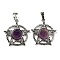 Natural Amethyst Pendants, Rack Plating Brass Ring Charms with Star, Platinum, Cadmium Free & Lead Free, 27.5x25.5x7~8mm, Hole: 8x5mm