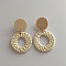 Woven Wood Rattan Dangle Earrings for Women, Round, White